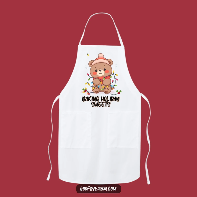 Funny Kawaii Winter Bear Apron - Festive Lights Tangle Chef Gift