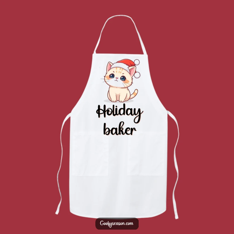 Funny Kawaii Cat Snowflake Apron: Cute Santa Cat Kitchen Gift