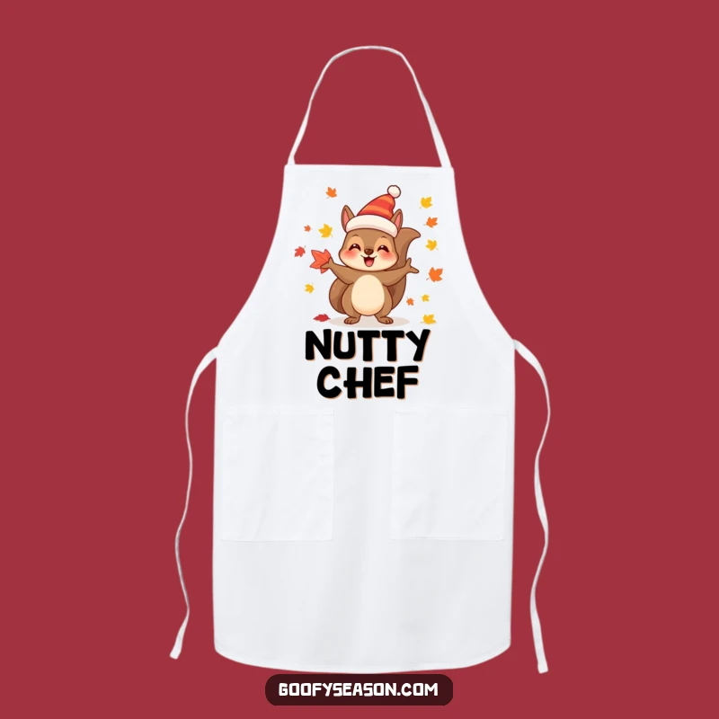 Funny Autumn Harvest Apron: Squirrel Juggler Festive Leaf Kitchen Fun Gift