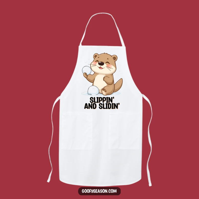Funny Otter Snowball Fight Apron - Cook Up Fun in the Kitchen!
