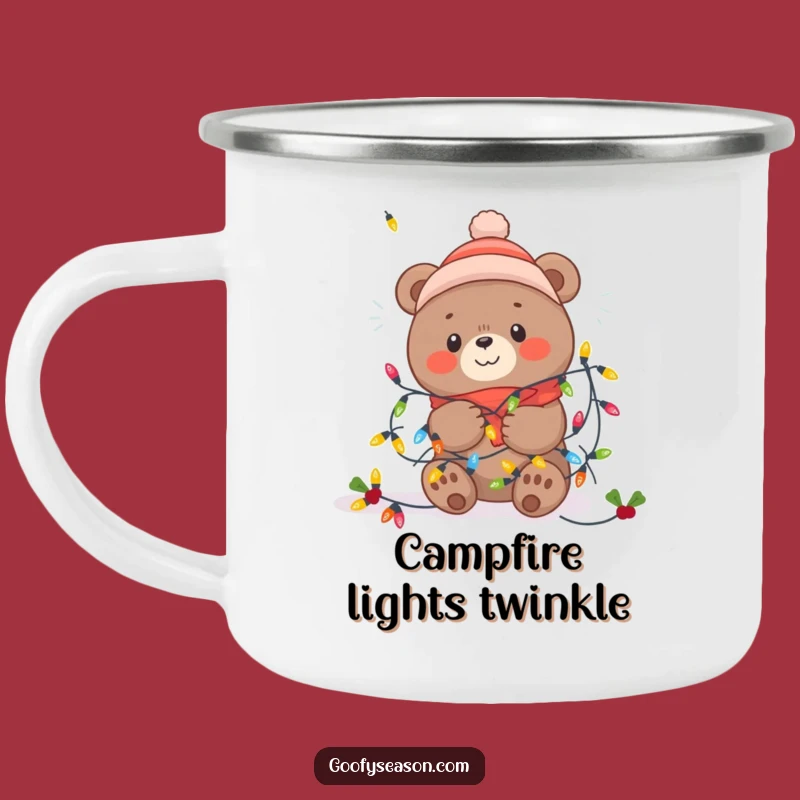 Funny Kawaii Winter Bear Camping Mug - Festive Lights Tangle Outdoor