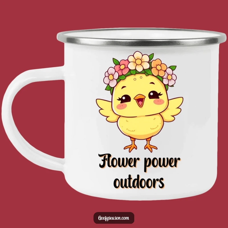 Funny Chick Flower Crown Camping Mug: Joyful Outdoors Gift Idea