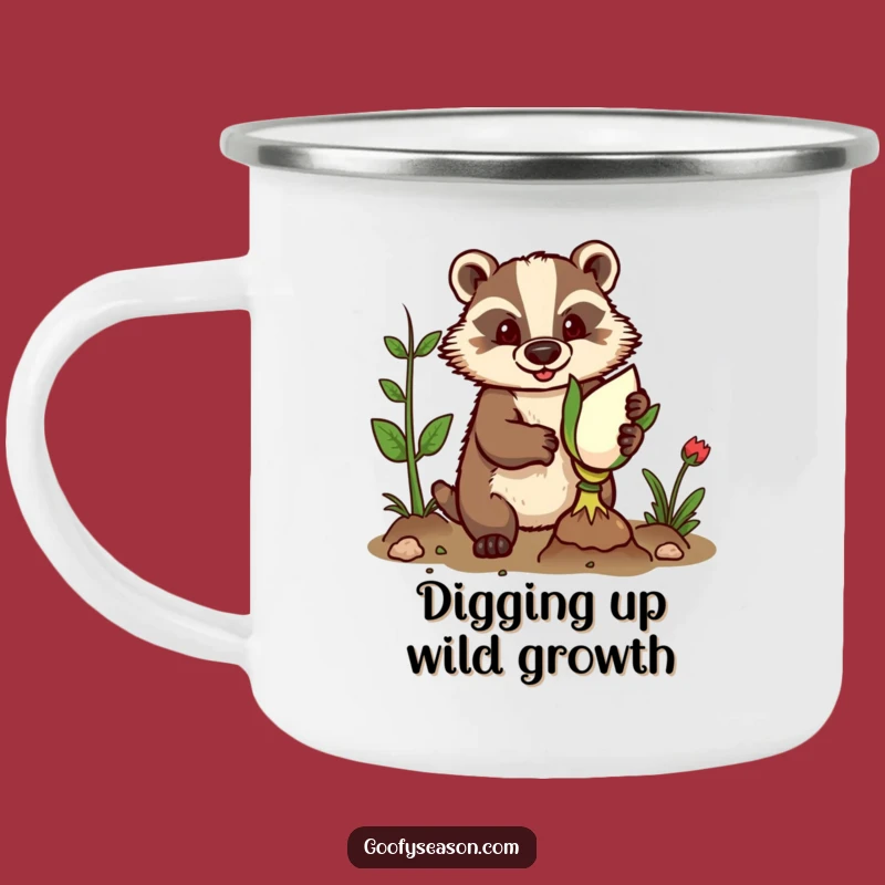 Funny Badger Gardener Enamel Mug - Rustic Planting Humor Gift