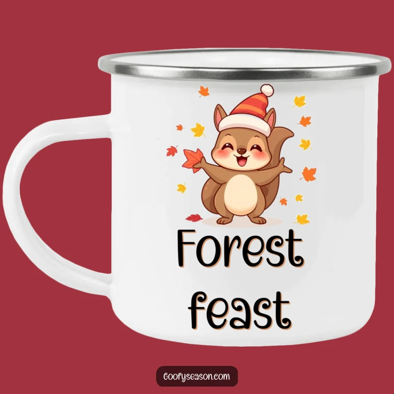 Funny Campfire Squirrel Mug: Autumn Juggler Festive Leaf Outdoor Gift