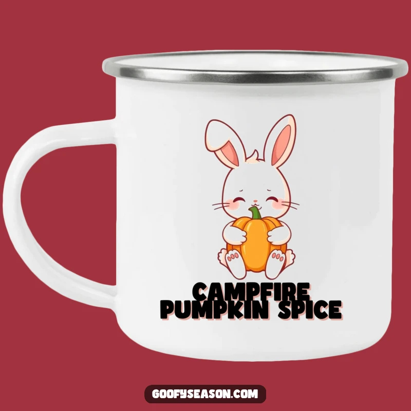 Funny Kawaii Autumn Bunny Camping Mug - Shy Pumpkin Smile Outdoor Gift