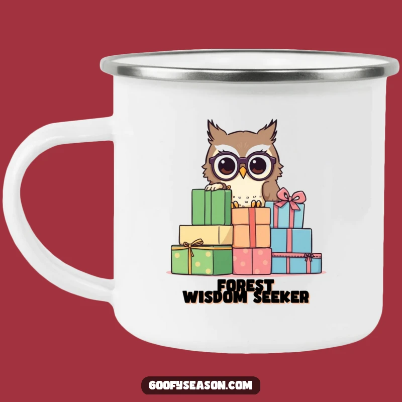 Funny Owl Spectacles Camping Mug: Curious Character Drinkware for Outdoor Wisdom