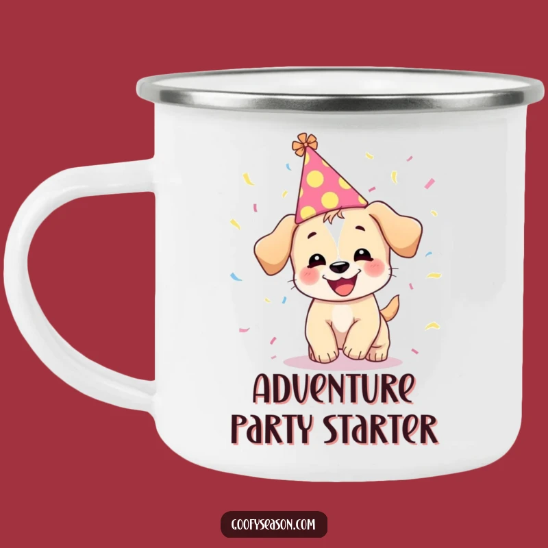Funny Puppy Party Enamel Mug - Rustic Celebration Humor Gift