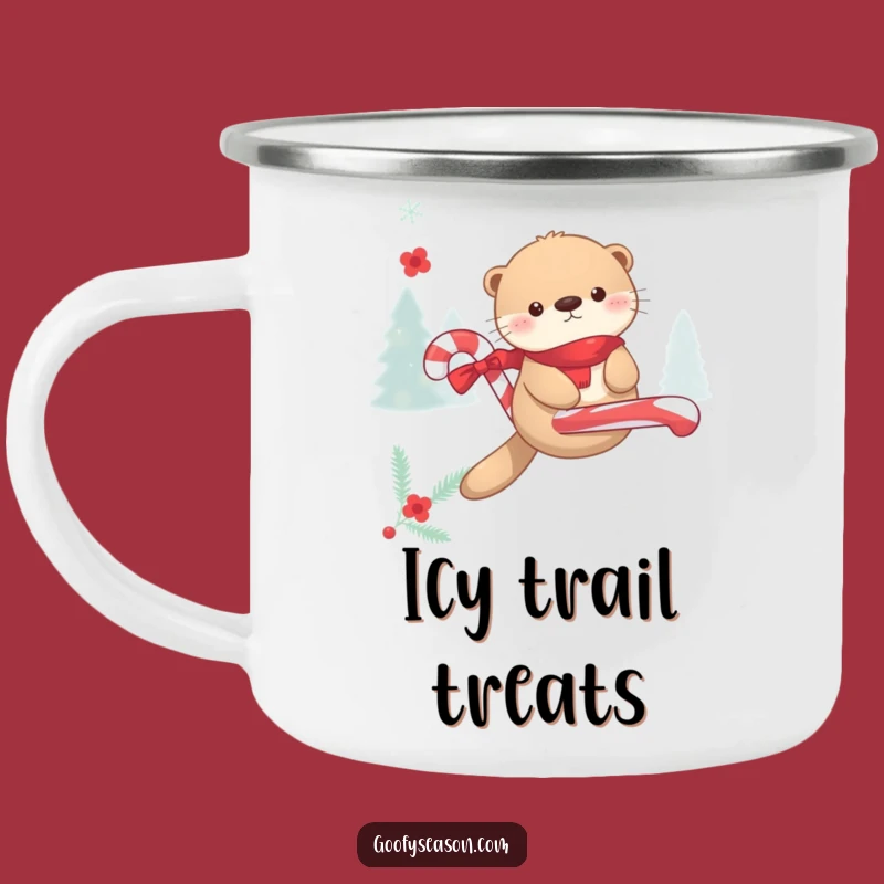 Funny Kawaii Otter Candy Cane Float Camping Mug - Outdoor Winter Gift