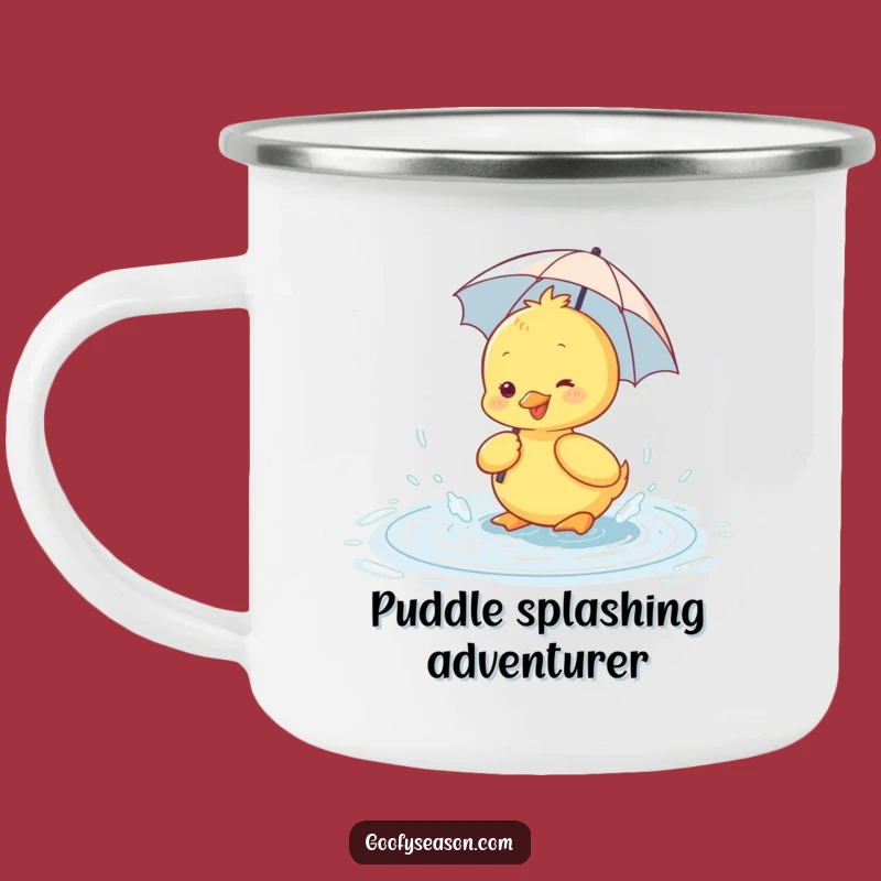 Funny Duckling Splashing Enamel Mug - Rustic Rainy Day Humor Gift