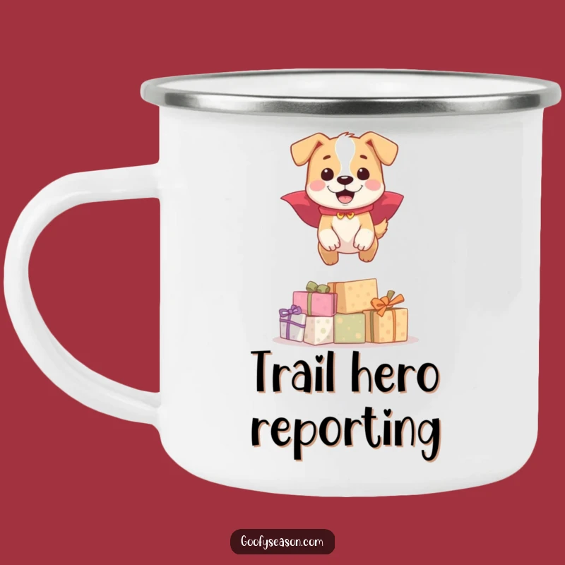 Funny Dog Cape Camping Mug: Happy Hero Drinkware for Outdoor Adventures