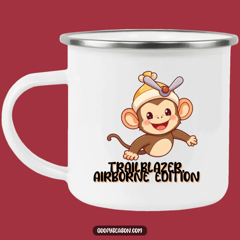 Funny Monkey Pilot Camping Mug: Cheerful Character Flying, Adventure Ready!