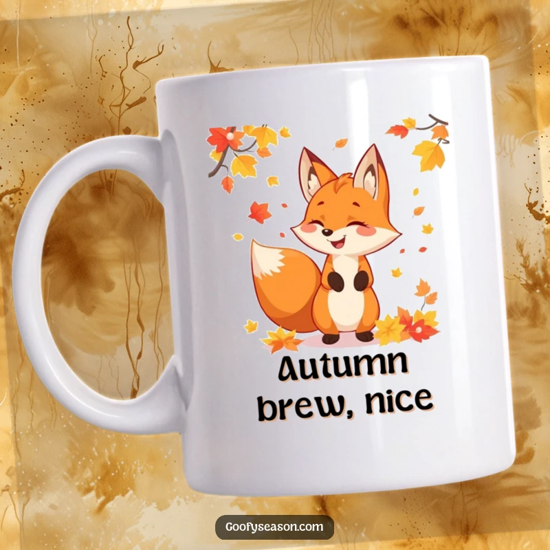 Funny fox character playfully juggling vibrant, colorful autumn leaves, looking cheerful and energetic, celebrating the season.