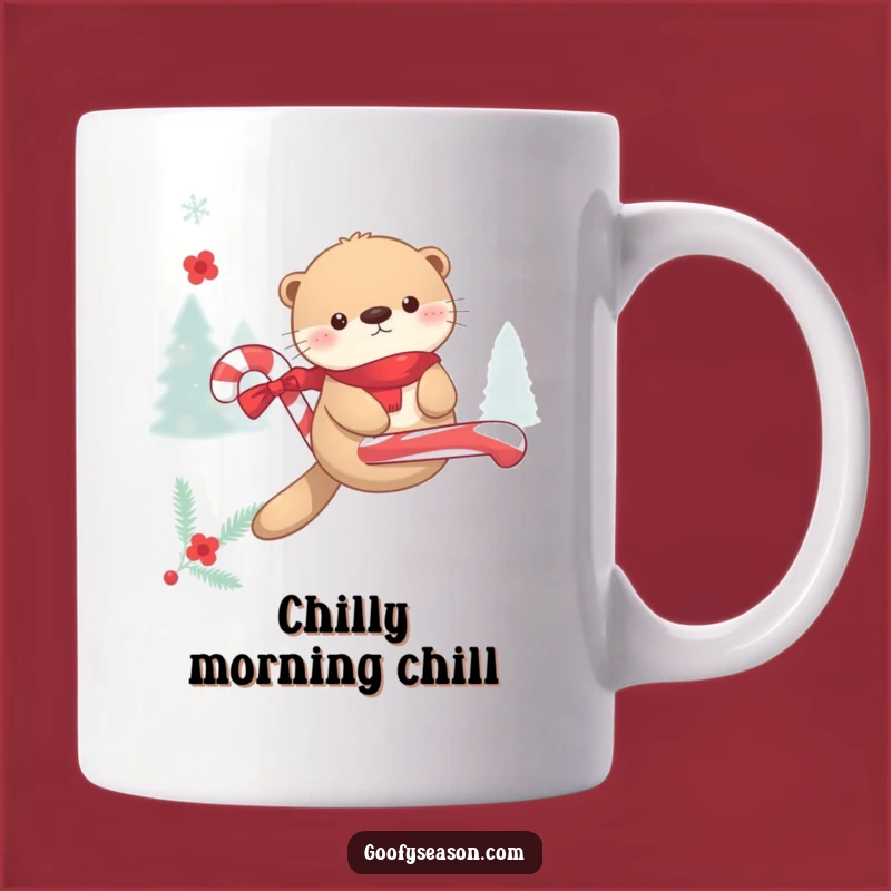 Funny Kawaii Otter Candy Cane Float Mug - Winter Fun Gift