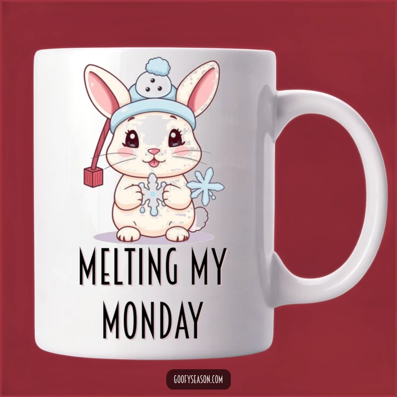 Funny Bunny Mug, Winter Snowman Hat, Cute Melting Snowflake Gift