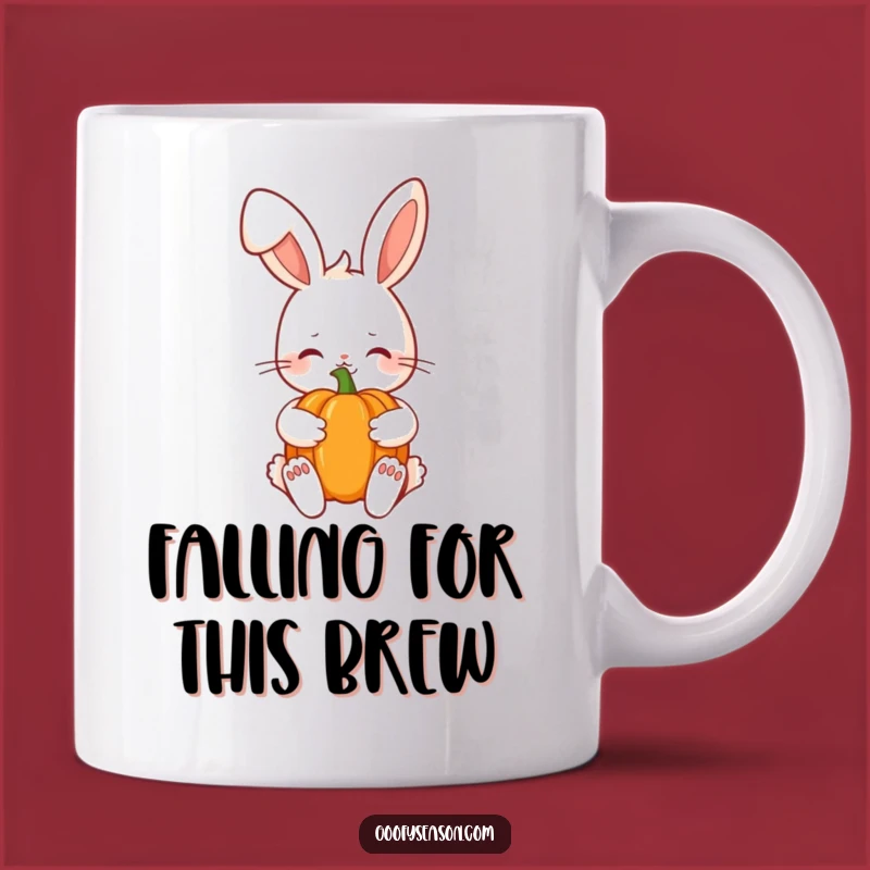 Funny Kawaii Autumn Bunny Pumpkin Mug - Adorable Shy Smile Gift
