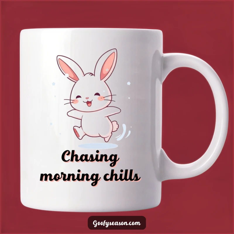 Funny Rabbit Snow Chase Mug: Energetic Winter Fun, Perfect Gift
