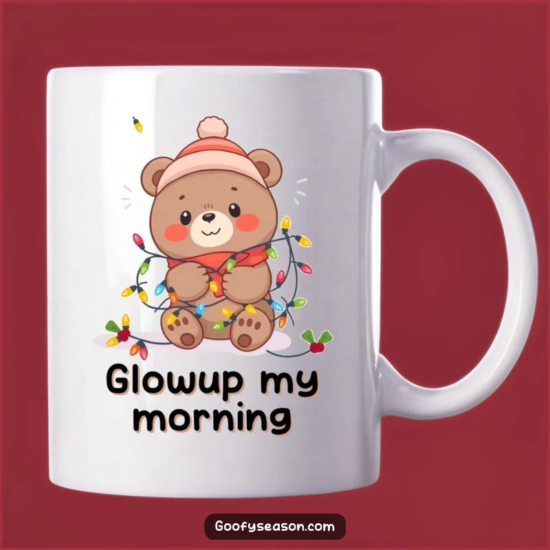 Funny Kawaii Winter Bear Mug - Festive Lights Tangle Gift