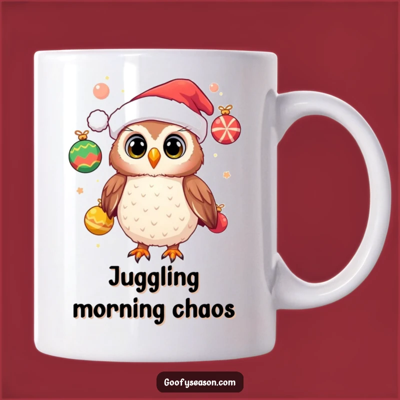 Funny Owl Mug, Santa Hat Juggler, Festive Holiday Gift
