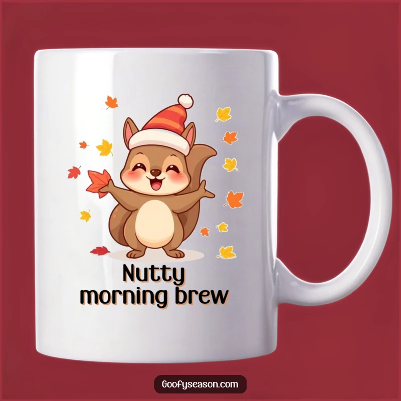 Funny Autumn Squirrel Mug: Joyful Juggler Festive Hat Fall Leaves Gift