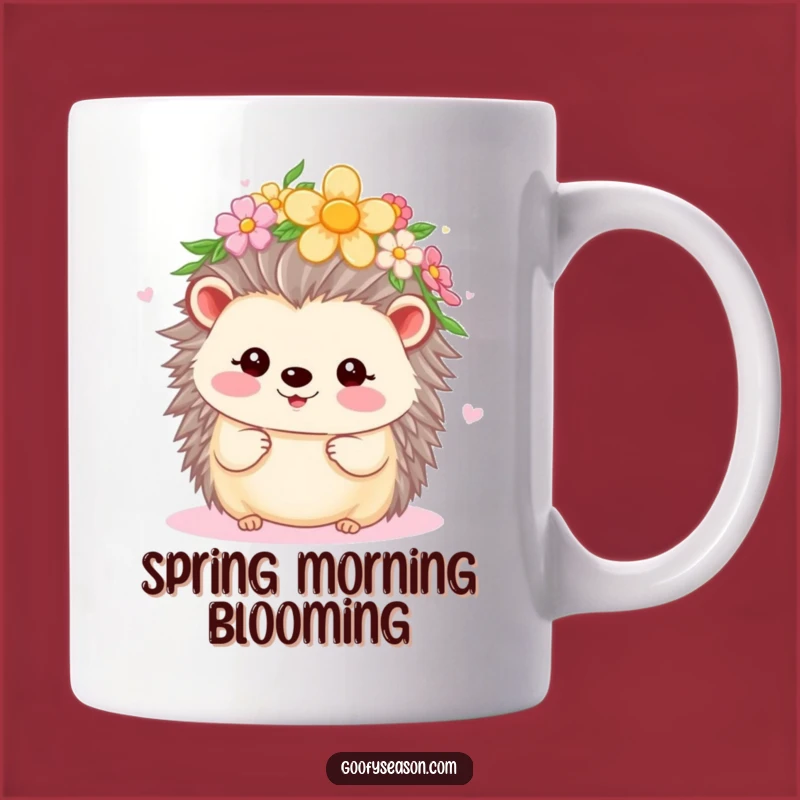 Funny Kawaii Hedgehog Flower Crown Mug - Springtime Cheer Gift