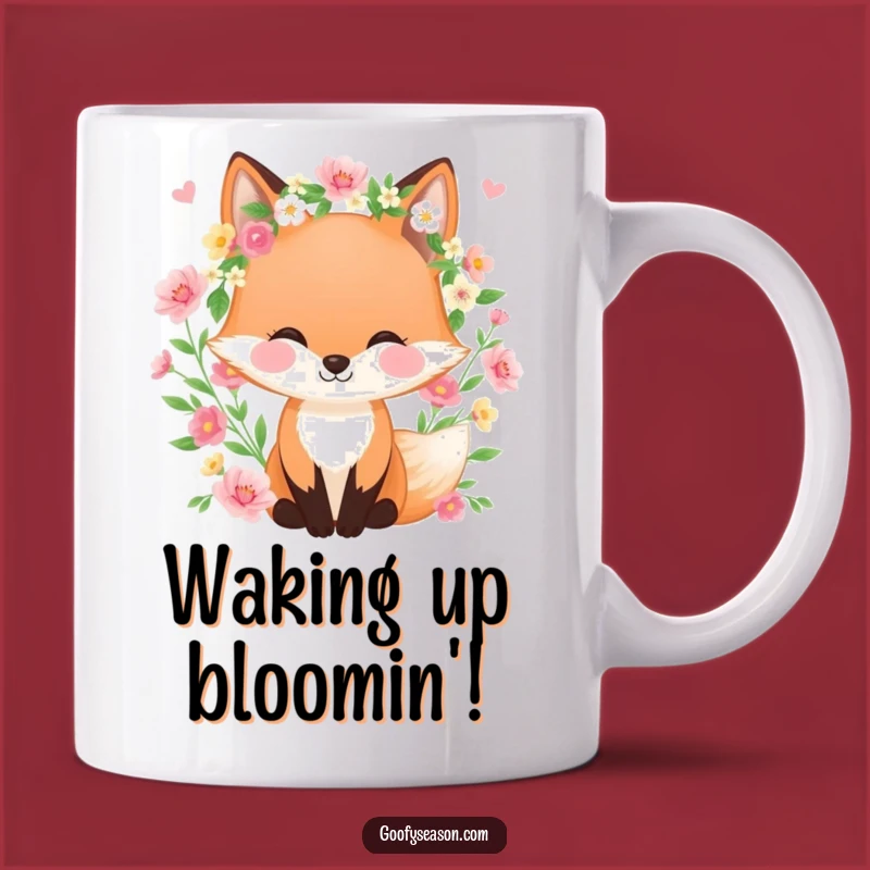 Funny Fox Mug, Spring Wreath Delight, Blooming Flowers Gift