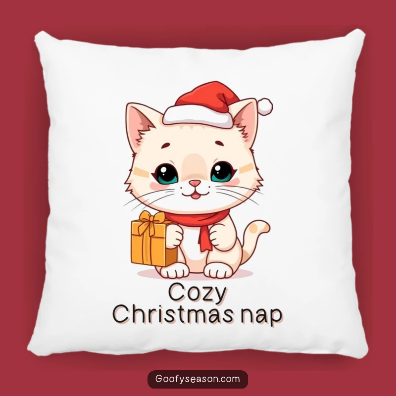 Funny Cat Santa Hat Pillow: Snuggle Up with This Cozy Holiday Funny Gift