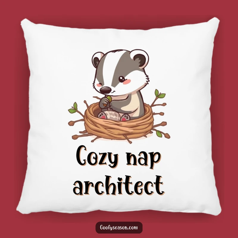 Funny Badger Builder Pillow: Cozy Nest Cushion, Gift