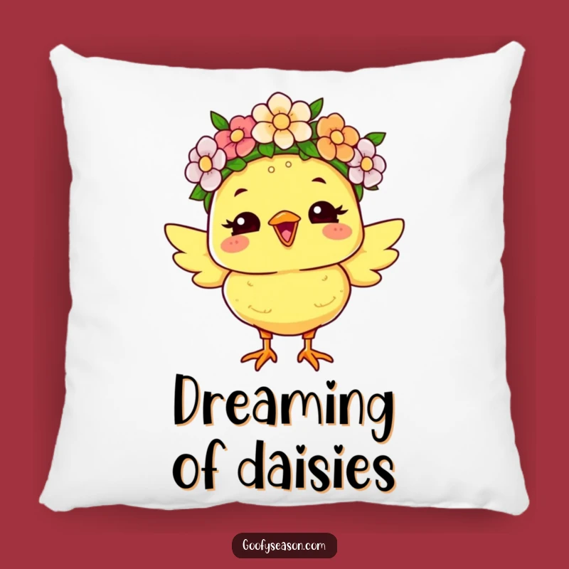 Funny Chick Flower Crown Pillow: Joyful Spring Cushion, Gift