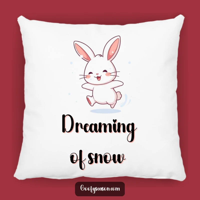Funny Rabbit Snow Chase Pillow: Energetic Winter Cushion, Gift