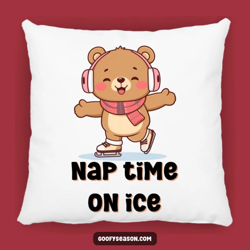 Funny Bear Ice Skating Pillow: Cozy Comfort & Winter Smiles