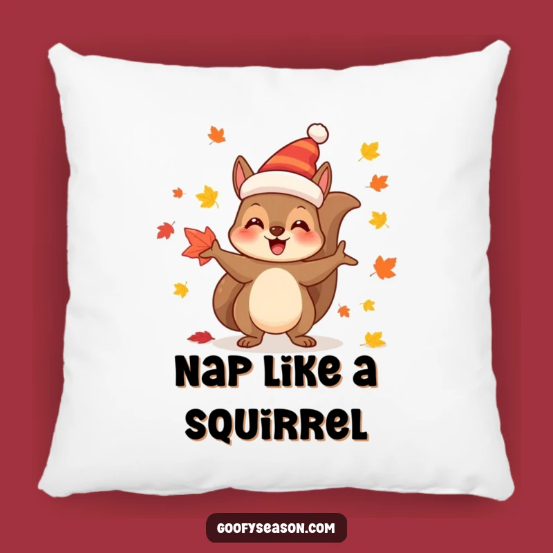 Funny Cozy Autumn Pillow: Squirrel Juggler Festive Leaf Accent Gift