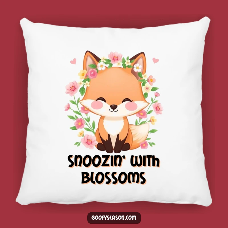 Funny Fox Pillow, Spring Comfort, Floral Accent Decor Gift