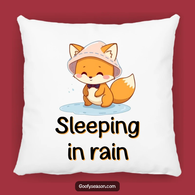 Funny Fox Puddle Pillow: Cozy & Hilarious Accent for Rainy Day Comfort