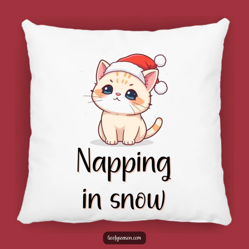Funny Kawaii Cat Snowflake Pillow: Cute Santa Cat Winter Comfort Gift