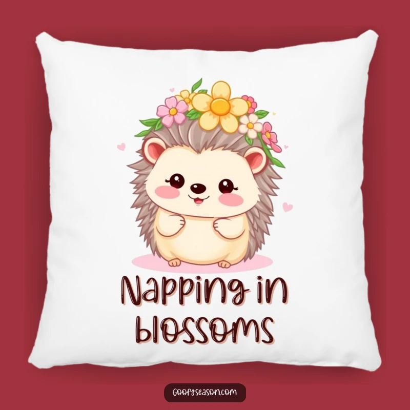 Funny Kawaii Hedgehog Flower Crown Pillow - Cozy Spring Comfort