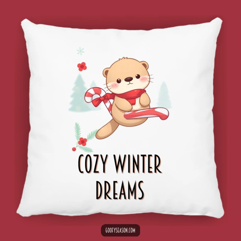 Funny Kawaii Otter Candy Cane Float Pillow - Cozy Winter Comfort