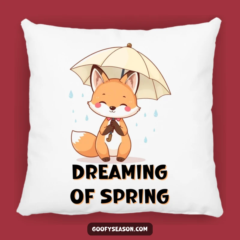 Funny Kawaii Spring Fox Pillow - Cheerful Raindrops Umbrella Cushion