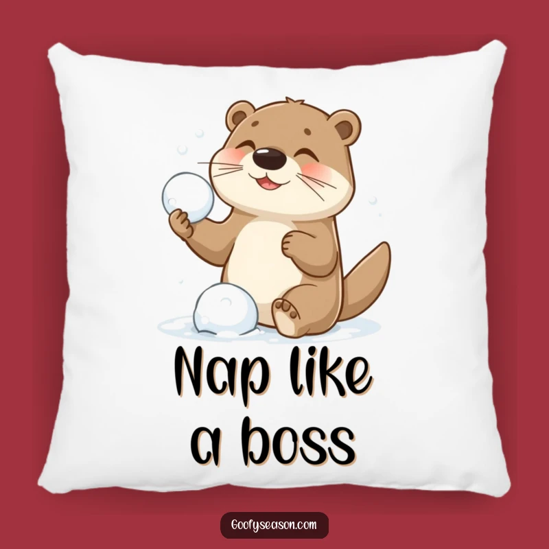 Funny Otter Snowball Fight Pillow - Cuddle Up with Winter Merriment