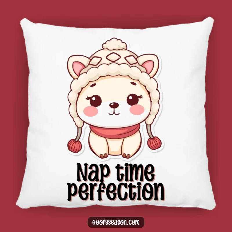 Funny Kawaii Winter Hat Pillow - Soft Animal Cushion, Cozy Funny Gift Accent