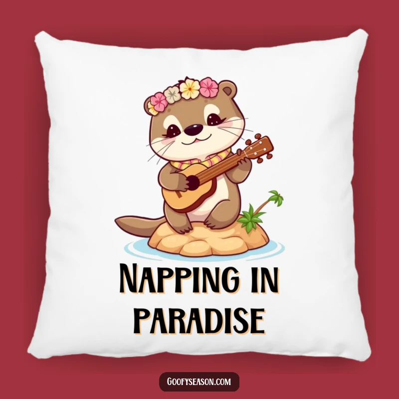Funny Otter Island Serenade Pillow - Cozy Ukulele Comfort!