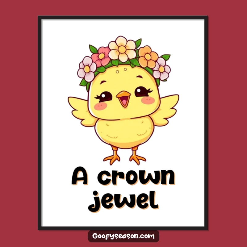 Funny Chick Flower Crown Digital Art: Joyful Spring Decor, Gift