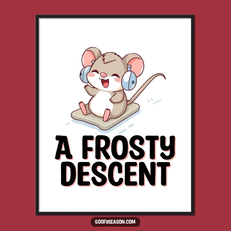Funny Mouse Digital Art: Winter Snow Slider Print, Instant Humorous Gift