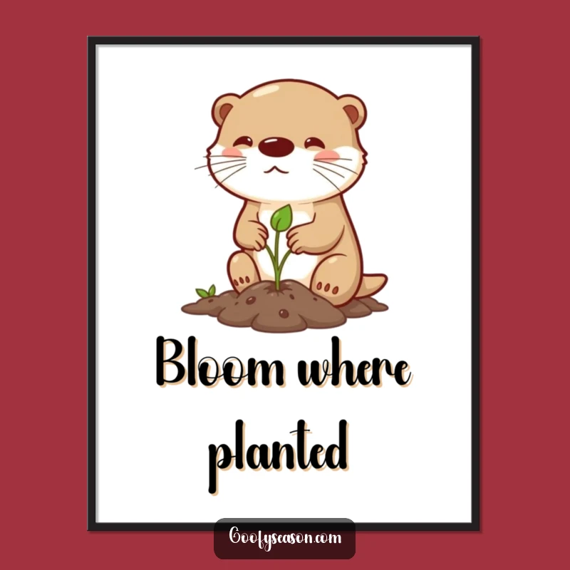 Funny Otter Spring Planting Digital Art: Determined Gardener Decor, Gift