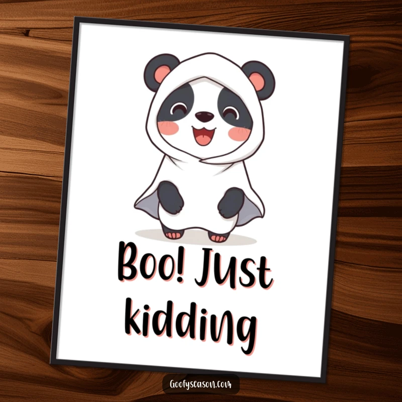 Funny Panda Ghost Digital Art Print: A smiling panda dressed as a ghost for Halloween, perfect for cute and spooky digital displays.