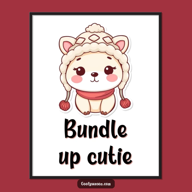 Funny Kawaii Winter Hat Digital Art - Adorable Animal Print, Instant Funny Gift Download