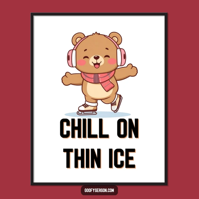 Funny Bear Ice Skating Digital Art: Instant Winter Cheer & Humor