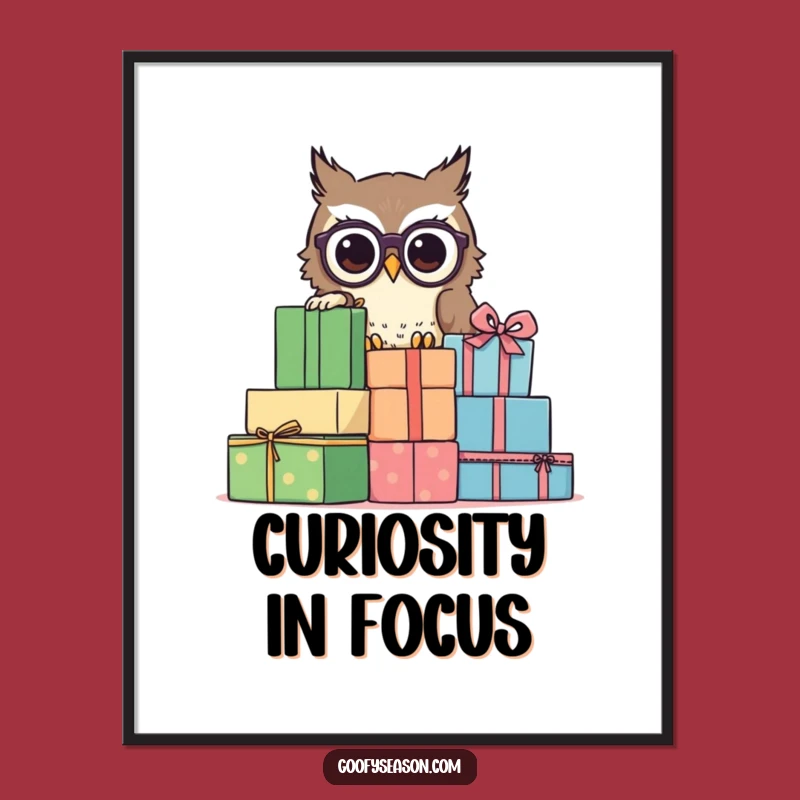 Funny Owl Spectacles Digital Art: Curious Peeking Presents Illustration for Smart Decor