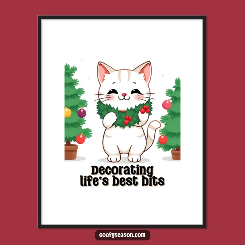 Funny Festive Cat Decorating Tree Digital Art - Instant Holiday Cheer Gift