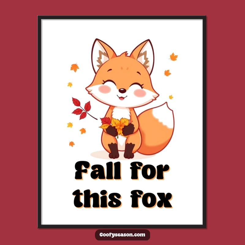 Funny Fox Autumn Leaves Digital Art: Instant Fall Decor for a Cheerful Home