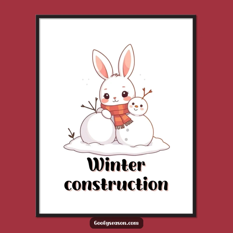 Funny Bunny Snowman Digital Art - Cute Winter Decor, Instant Funny Gift